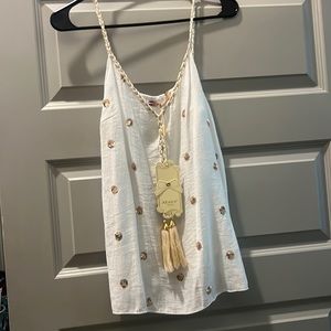 White w/gold polka dots top